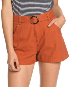 ROXY JUNIORS' TRUST AND SMILE COTTON BELTED SHORTS