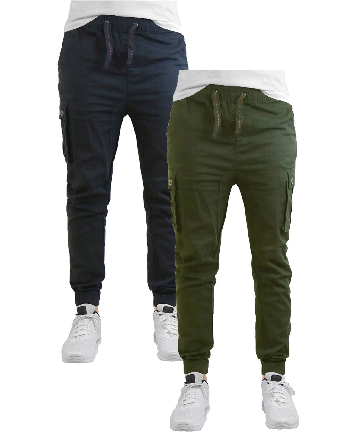 Shop Galaxy By Harvic Men's Cotton Stretch Twill Cargo Joggers, Pack Of 2 In Navy,camouflage