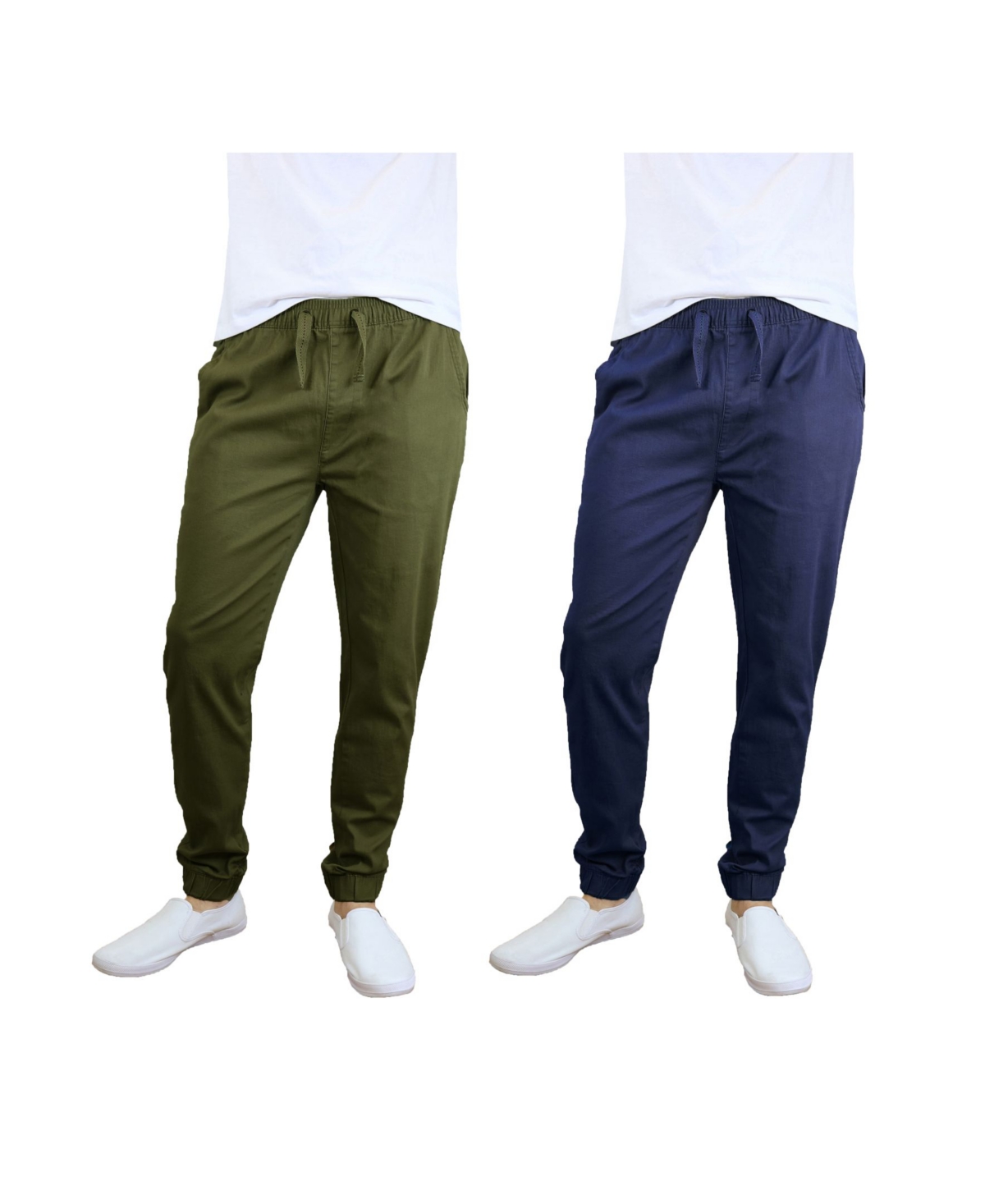 Shop Galaxy By Harvic Men's Basic Stretch Twill Joggers, Pack Of 2 In Olive,navy