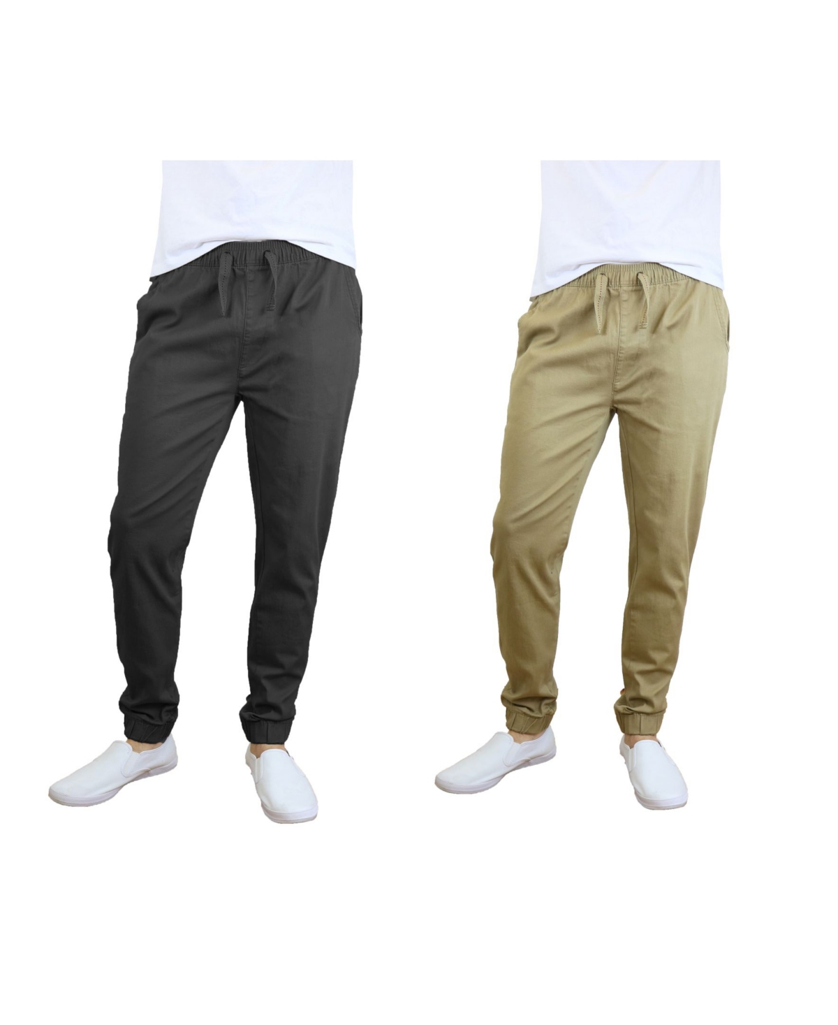 Galaxy By Harvic Men's Basic Stretch Twill Joggers, Pack Of 2 In Black,khaki