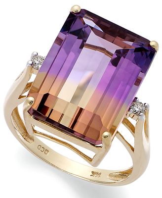 14k Gold Ring, Ametrine (10 ct. t.w.) and Diamond Accent Emerald-Cut ...