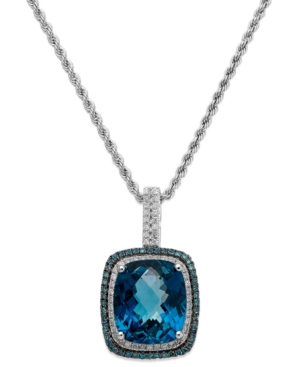 image of 14k White Gold London Blue Topaz (13-1/2 ct. t.w.) and Blue and White Diamond (1/2 ct. t.w.) Necklace