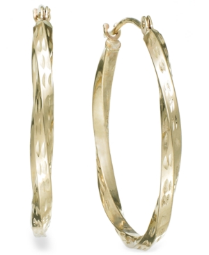 image of Textured Twisted Hoop Earrings in 10k Gold
