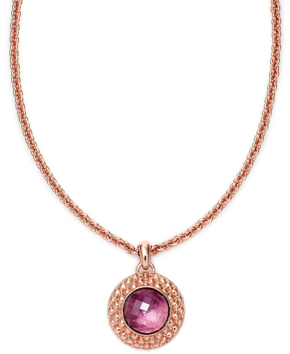 Bronzarte 18k Rose Gold over Sterling Silver Necklace, Amethyst Round