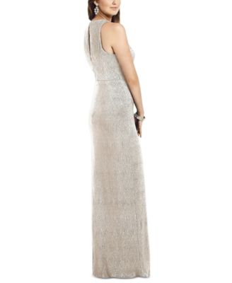 Women's Sleeveless Scoop Neck Metallic Trumpet Gown