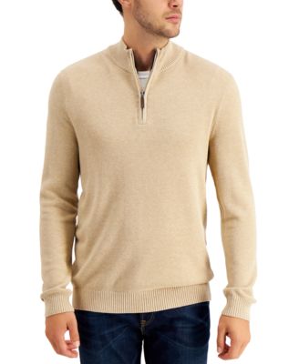 Tan/Beige Quarter-Zip Men's Sweaters 
