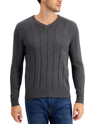 Club Room Men's Drop-Needle V-Neck Cotton Sweater, Created for Macy's ...