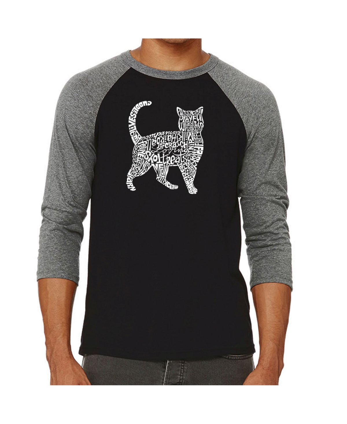 Cat Men's Raglan Word Art T-shirt - Gray