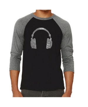 La Pop Art Headphones Men's Raglan Word Art T-shirt
