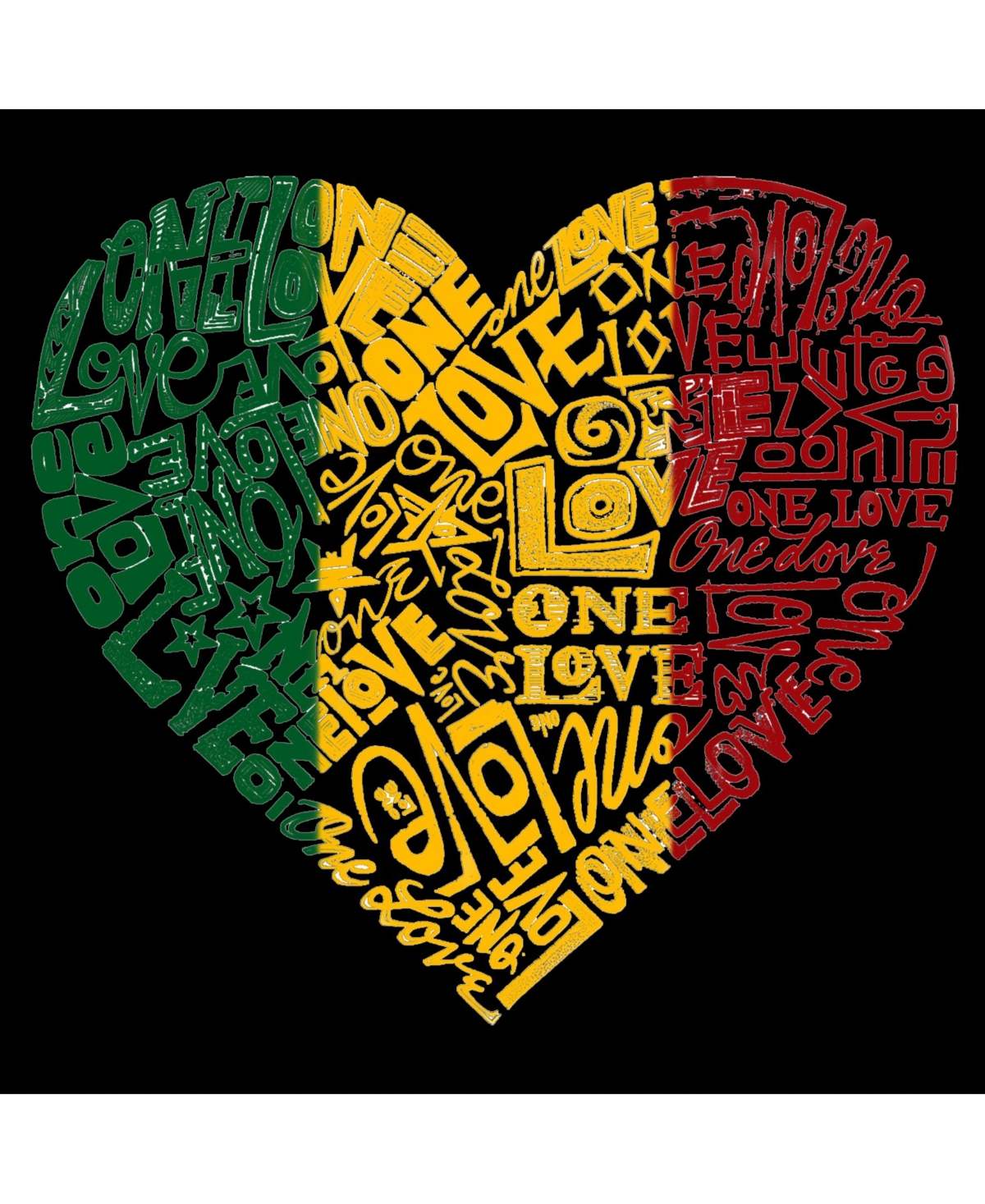 La Pop Art One Love Heart Men's Raglan Word Art T-shirt