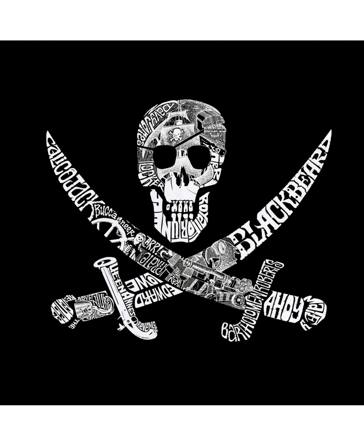 La Pop Art Pirate Skull Men's Raglan Word Art T-shirt