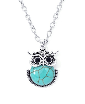 image of Macy-s Simulated Turquoise Fine Silver Plated Owl Pendant Necklace