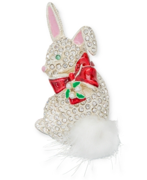 image of Holiday Lane Silver-Tone Pave & Imitation Pearl Bunny Pin, Created for Macy-s