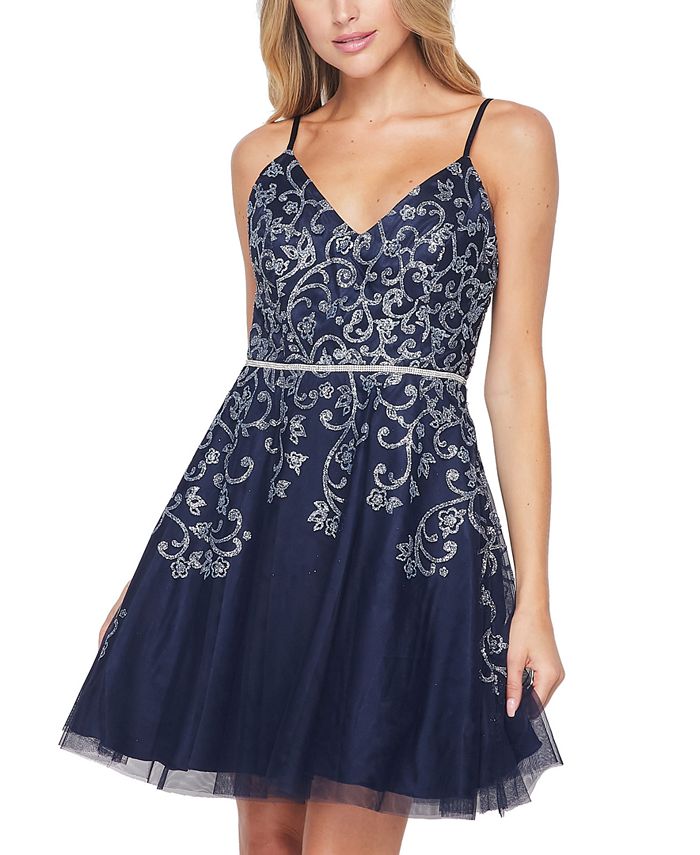 Teeze Me Juniors' Glitter Fit & Flare Dress Macy's