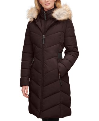 Calvin Klein Faux-Fur-Trim-Hooded Puffer Coat, Created for Macy's - Macy's
