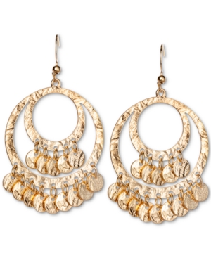 image of Style & Co Gold-Tone Shaky Disc Hammered Drop Hoop Earrings, Created for Macy-s