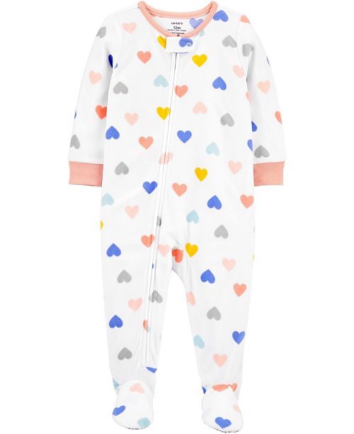 Carter S Baby Girl 1 Piece Heart Fleece Footie Pjs Reviews Pajamas Kids Macy S