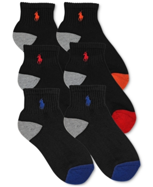 image of Polo Ralph Lauren 6-Pk. Color-Blocked Quarter Low-Cut Socks, Little Boys & Big Boys