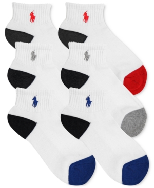 Polo Ralph Lauren Kids' 6-pk. Color-blocked Quarter Low-cut Socks, Little Boys & Big Boys In White