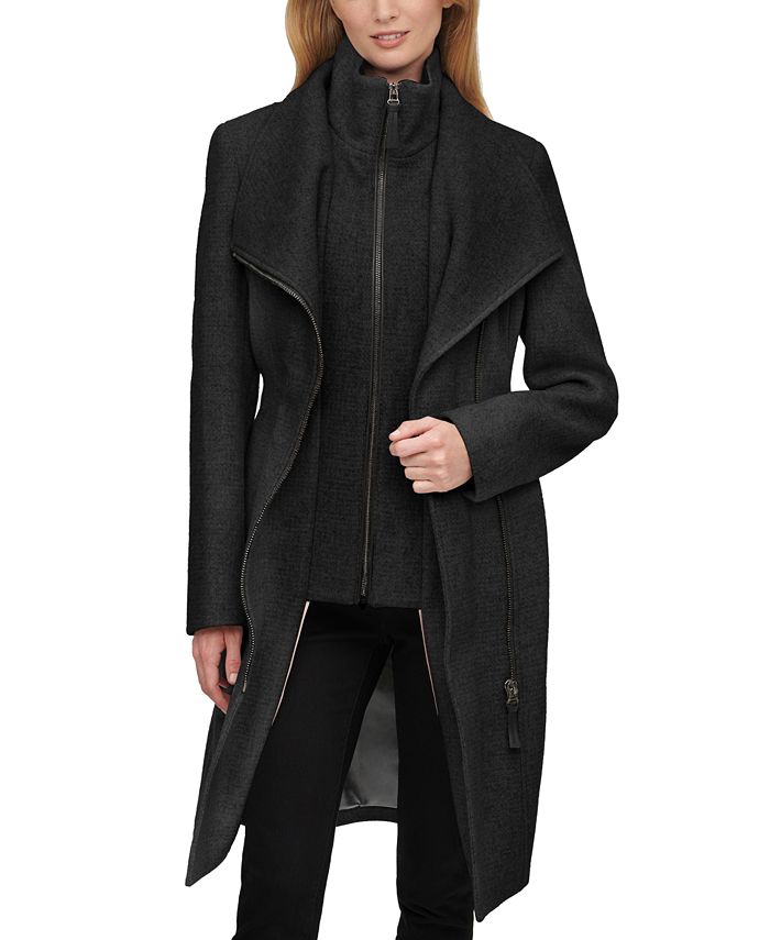 Calvin Klein Women's Faux-Leather Trim Belted Wrap Coat, Created for ...
