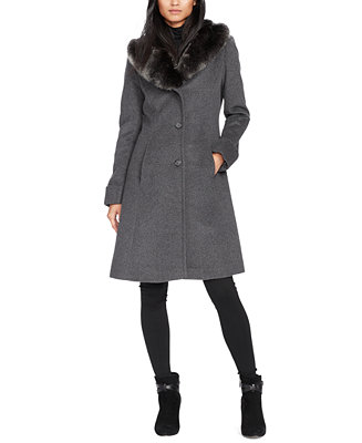 Lauren Ralph Lauren Faux Fur–Trim Wool-Blend Coat, Created For 