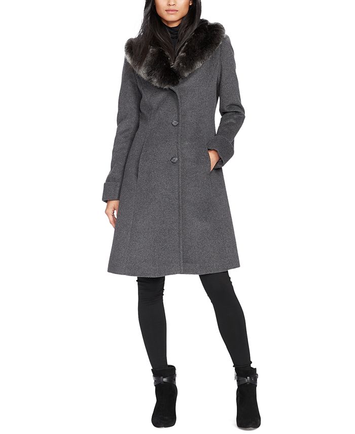 Faux Fur Trim Wool Blend Coat