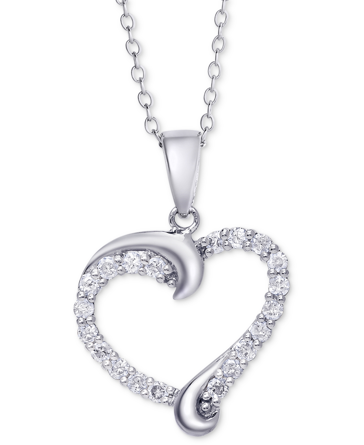 Shop Macy's Diamond Swirl Heart Pendant Necklace (1/2 Ct. T.w.) In Sterling Silver, 14k Gold-plated Sterling Sil