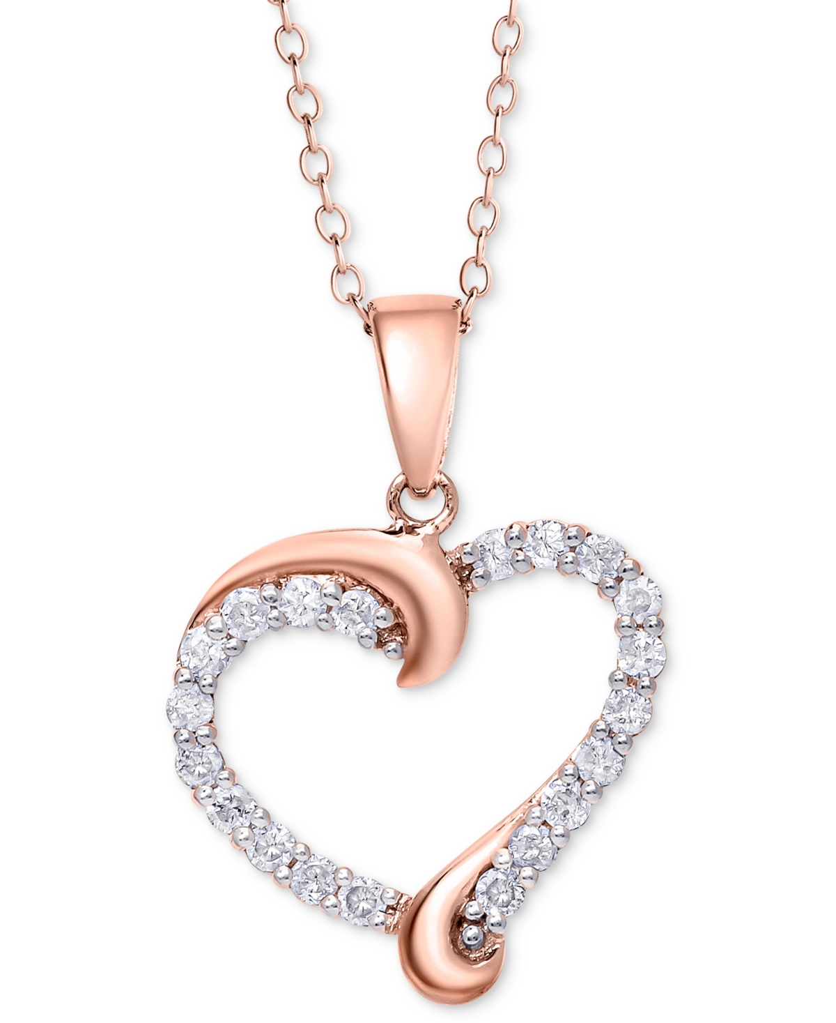 Shop Macy's Diamond Swirl Heart Pendant Necklace (1/2 Ct. T.w.) In Sterling Silver, 14k Gold-plated Sterling Sil In Rose Gold-plated Sterling Silver