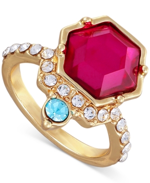 image of Guess Gold-Tone Crystal Fuchsia Statement Ring