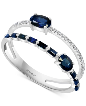image of Effy Sapphire (7/8 ct. t.w.) & Diamond (1/20 ct. t.w.) Split Band Ring in 14k White Gold