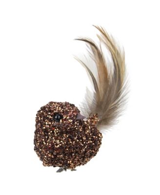 Sequined Bird with Feather Tail Christmas Ornament with Clip