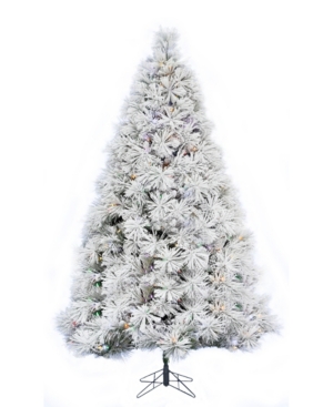Perfect Holiday 7.5' Prelit Atka Pine Flocked Christmas Tree With 650 Led Lights In Green