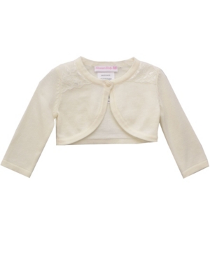 image of Bonnie Baby Baby Girls Ivory Flyaway Cardigan With Lace Trim