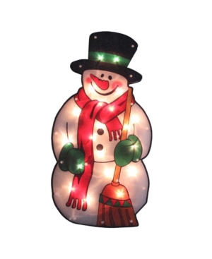 Northlight Lighted Snowman With Broom Christmas Window Silhouette In White