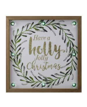 Northlight Lighted "holly Jolly" With A Wreath Wood Christmas Plaque In Brown