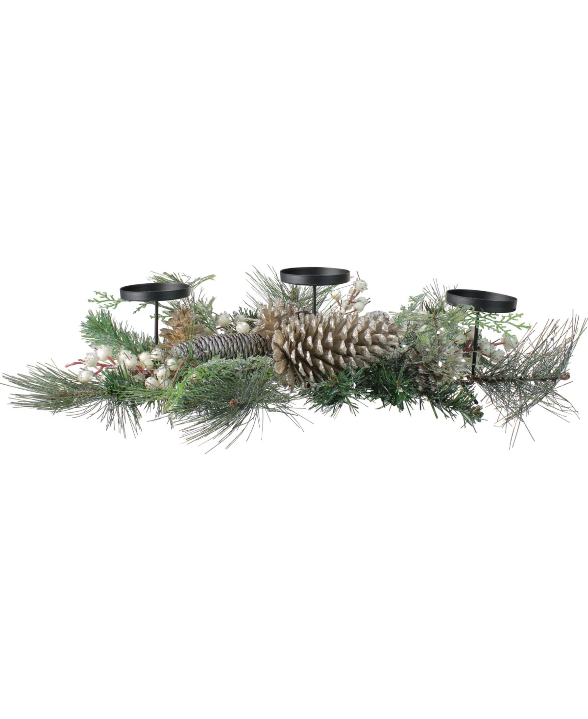 Long Needle Pine and Berries Christmas Candle Holder - Gold