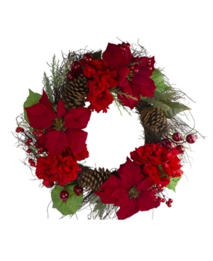 Northlight Unlit Flowers With Berries Artificial Christmas Wreath In Red