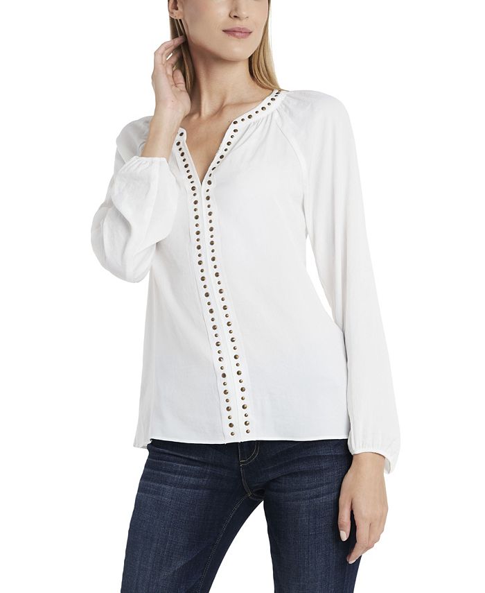 Vince Camuto Women S Long Sleeve Stud Trim Blouse Reviews Tops Women Macy S