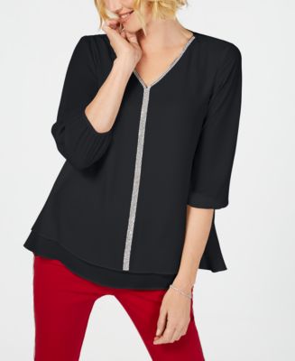 JM Collection Petite Layered-Look Embellished Top, Created for Macy's ...