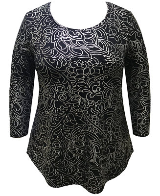 JM Collection Plus Size Printed 3/4-Sleeve Foil Top, Created For Macy's ...