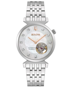 image of Bulova Women-s Automatic Classic Regatta Diamond-Accent Stainless Steel Bracelet Watch 32.2mm