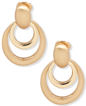 image of Anne Klein Gold-Tone Doorknocker Clip-On Earrings