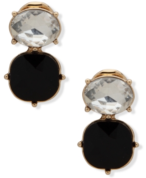 image of Anne Klein Gold-Tone Two Stone Clip-On Drop Earrings