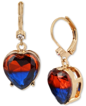 image of Betsey Johnson Gold-Tone Crystal Heart Drop Earrings