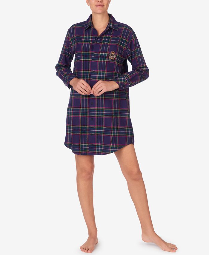 Lauren Ralph Lauren Brushed Twill Plaid Sleep Shirt & Reviews - All Pajamas,  Robes & Loungewear - Women - Macy's