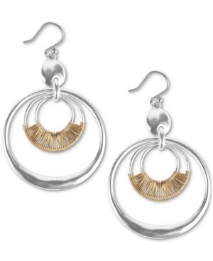 image of Lucky Brand Two-Tone Wire-Wrapped Orbital Drop Hoop Earrings