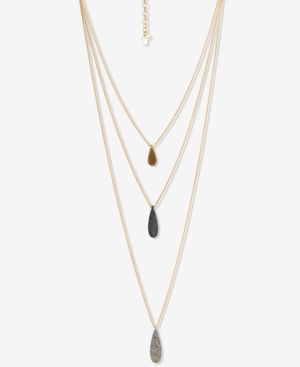 image of Lucky Brand Tri-Tone Hammered Paddle Layered Pendant Necklace, 18