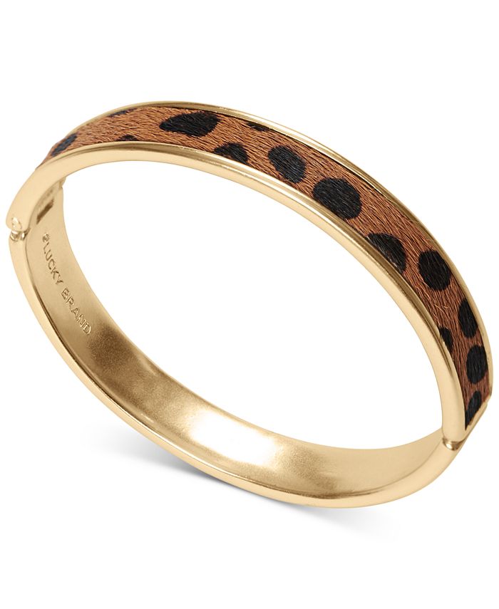 Lucky Brand Gold-Tone Leopard-Print Faux-Fur Inlay Bangle Bracelet