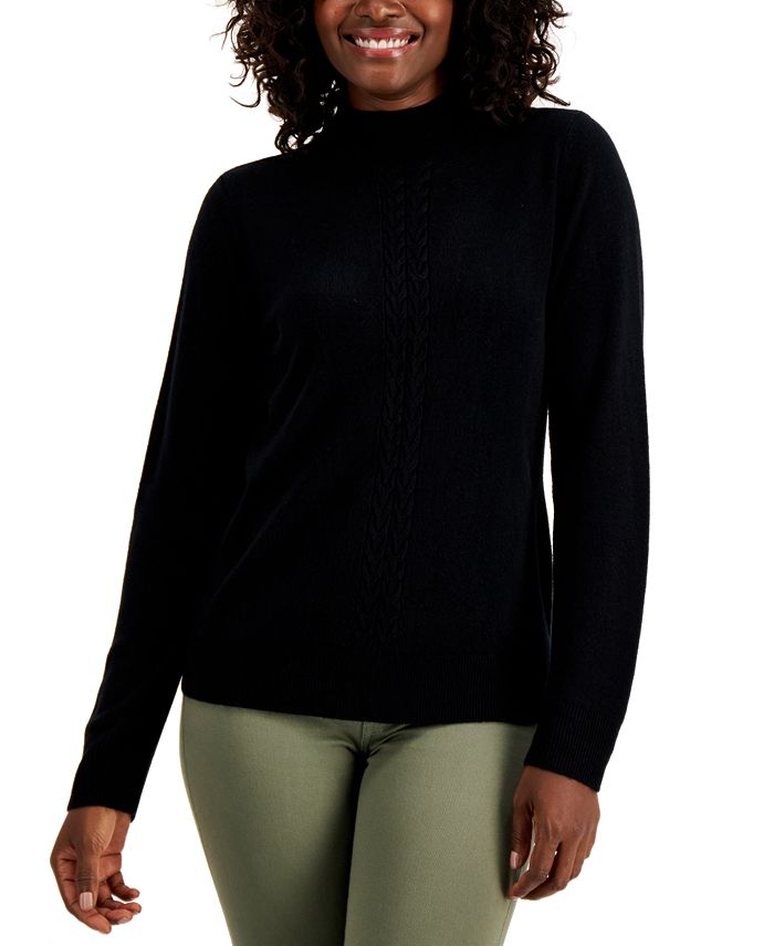 Karen Scott Plus Size Cable-Front Mockneck Sweater, Created for Macy's ...
