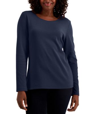 Karen Scott Long Sleeve Cotton Scoop-Neckline Top, Created for Macy's ...